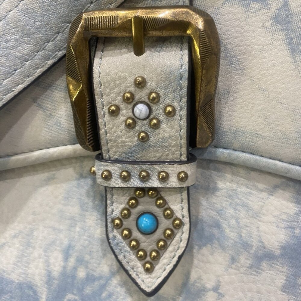 Aimee Kestenberg Leather Blue Tie-Dye Western Buckle Handbag/ Shoulder Bag - Picture 6 of 10